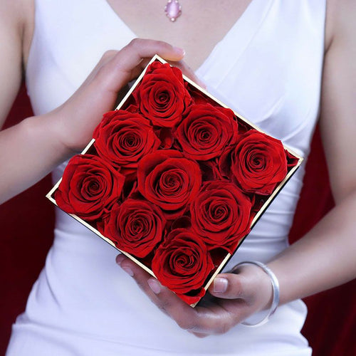 Preserved Roses - Square Premium Gift Box with Gold Trim