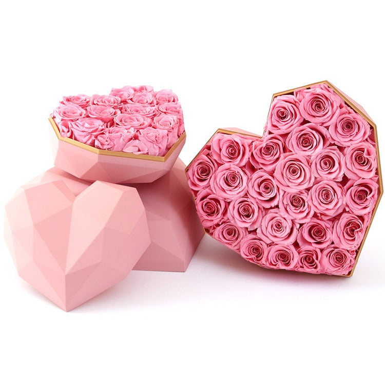 Preserved Roses - Heart Shape Gift Box with Pattern Cover